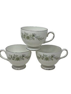 Wedgwood Westbury Footed Cups Green Floral Platinum Trim Set Of 3 Replacements
